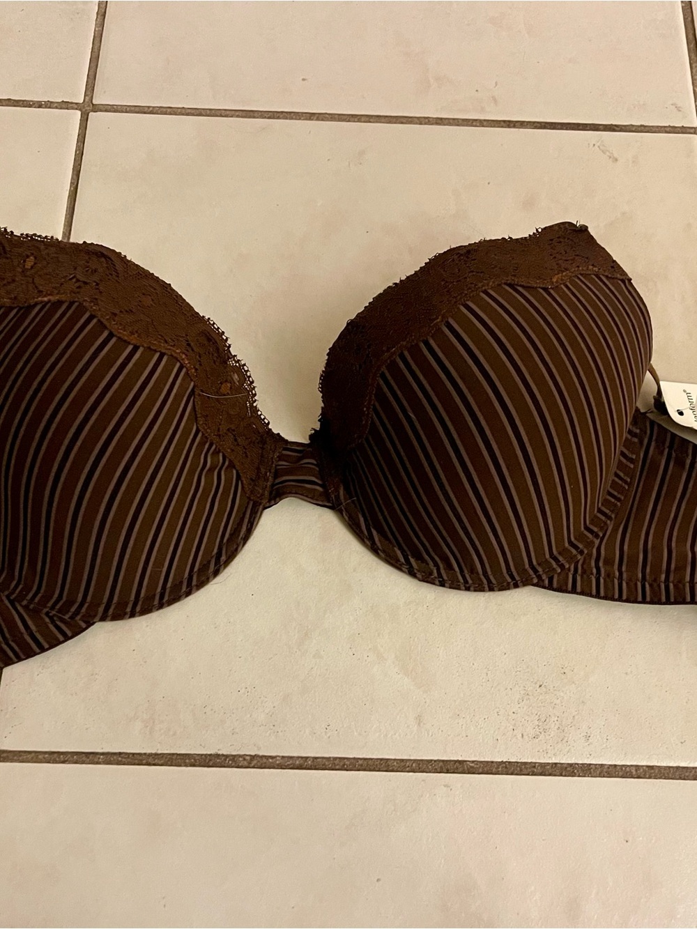 Maidenform Brown Striped Lace-Trim T-Shirt Bra